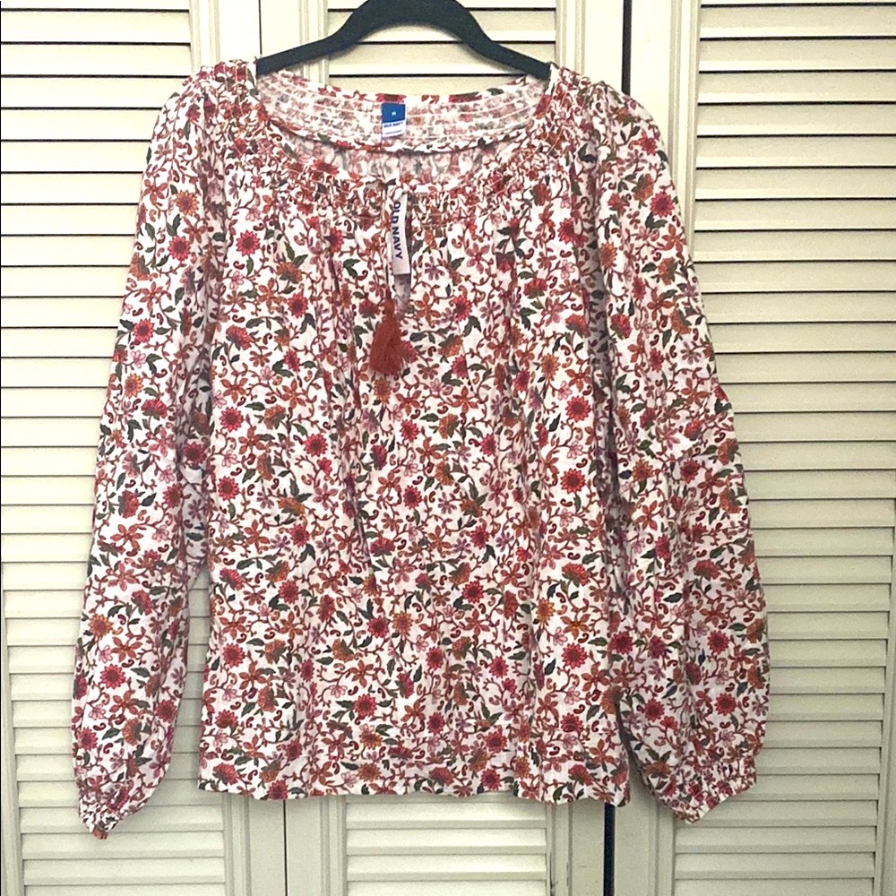 NWT Old Navy multicolored bishop sleeve long sleeve smocked blouse